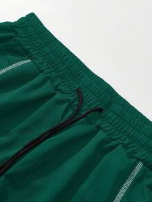 Manfinity EMRG Men's Casual Contrast Stitching Short Sleeve T-Shirt And Shorts Set, Summer - Green - View 4