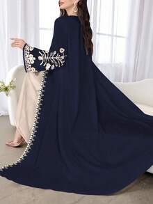 SHEIN Najma Women's Floral Print Black Elegant Abaya Cardigan, Long Sleeve, Spring/Autumn - Multicolor - View 3