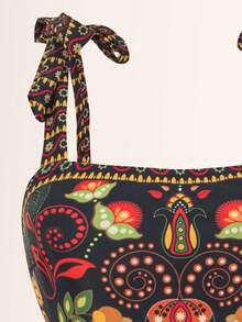 Swim Oasis 2pcs/Set Positioning Print Strap Top + Positioning Print Skirt, Summer Outfit