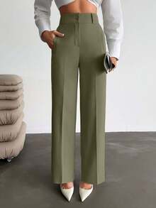 Pantaloni eleganti a vita alta con dettagli in tasca, realizzati in tessuto lavorato