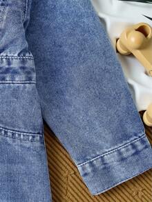 SHEIN Vintaside Kids Baby Girls' Denim Dress, Spring & Autumn New Arrival, Blue Denim With Slit Hem, Casual, Chic, Versatile, Suitable For School, Party, Daily Wear, Vacation, Commute, Home Fall Winter - Medium Wash - View 7