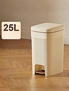 SHEIN 1PC Large Capacity Pedal Bin With Lid - Slow Close Foot Trash Can For Kitchen, Living Room, Bedroom - Odor-Proof Sealed Garbage Bin, Hands-Free Waste Basket, Durable Stainless Steel/Plastic Design, Space-Saving Home Essentials