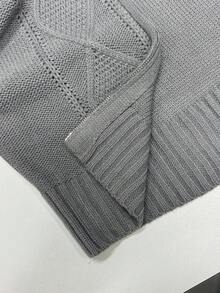 Coolane 女士冬季街头休闲复古 Y2K 舒适拉链法式灰色修身毛衣连帽衫和毛衣喇叭裤休闲套装两件套服装 - 灰色 - 查看 9