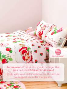 Strawberry Shortcake X SHEIN 3件套可爱卡通人物草莓图案床上用品套装，磨毛面料，柔软保暖，粉色被套+3D蝴蝶结，单人/双人/大号/特大号可选，送礼佳品 - 粉色 - 查看 11