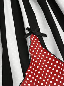 Sweetra Plus Size Women's Vintage Bold Avant-Garde College Street Fashion Digital Print Punk Dark Clown Magician Black White Stripe Polka Dot Stage Nightclub Theme Party Bar Long Sleeve Dress, Suitable For Halloween, Back To School Season, Holidays, Daily Wear - Multicolor - View 7