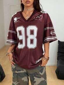 Coolane Women's All-Season Festival Going Out Streetwear Vintage Breathable Mesh Number Pattern Graphics Brown Baseball Jersey