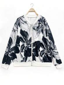Maweii Plus Size Casual Printed Zip-Up Hoodie Jacket With Ribbing Fall Winter Cloth For Women Autumn - Multicolor - View 8