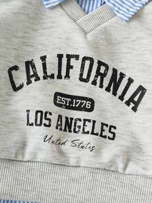 SHEIN 女婴二合一衬衫领字母休闲卫衣 - 灰色 - 查看 4