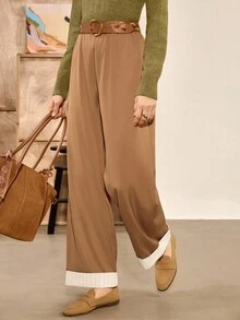 Franclia Slant Pocket Wide Leg Pants Without Belt - Brown - View 4