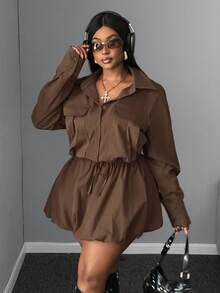 Maweii 2 件大码女士休闲装 - 领夹克和高腰百褶裙套装，适合工作和日常穿着，秋冬季 - 棕色 - 查看 6