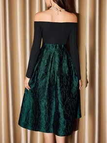 Vintamour Vestido Elegante Vintage Feminino com Bolsos, Textura de Jacquard de Rosa, Recortes em Cores Contrastantes, Manga Longa, Ocasiões Formais de Festa e Feriado, Fantasia de Halloween para Mulheres, Roupas de Natal para Mulheres, Vestido de Festa de Natal, Vestidos Elegantes para Festa, Vestidos de Festa Elegantes para Mulheres, Vestido de Festa Elegante, Roupa de Festa Elegante, Vestidos Elegantes para Mulheres, Vestido Elegante Feminino, Vestidos Elegantes para Eventos - Verde - Visão 6