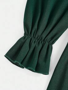 Girlism Teen Girls' Solid Color Sweetheart Neck A-Line Waist Dress - Dark Green - View 4