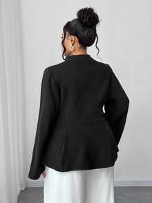 Maweii Plus Size Elegant V-Neck Crossed Bowknot Ruffle Hem Long Sleeve Casual Outerwear For Autumn/Winter - Black - View 4