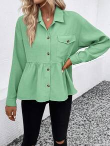 SHEIN LUNE Casual-Woman Fantasy-Simple Ruffle Regular Coat - Mint Green - View 4