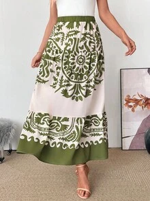 SHEIN Chân váy chữ A họa tiết Paisley hình ô đơn giản thanh lịch dành cho nữ - Nhiều màu - Xem 6