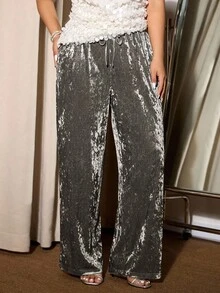 Elaquor Plus Size Elegant Velvet Loose Pants Party