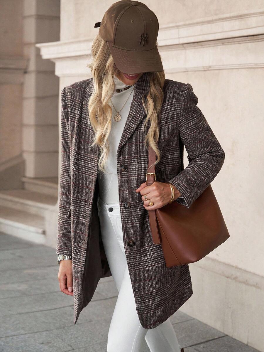 Solivie Women's Fashion Casual Plaid Single-Breasted Blazer In Autumn/Winter,Fall - Multicolor - View 1