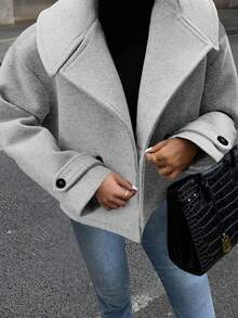 Struktiv Women's Oversized Collar Decorated Button Long Sleeve Overcoat - Light Grey - View 1