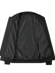 Manfinity Homme 男士加大码印花棒球服夹克，秋冬男士图案拉链夹克，黑色图案拉链飞行员夹克，纽约男士夹克，纽约飞行员夹克，返校季，黑色图案拉链夹克，男士图案夹克，图案拉链夹克，运动夹克 - 黑色 - 查看 3