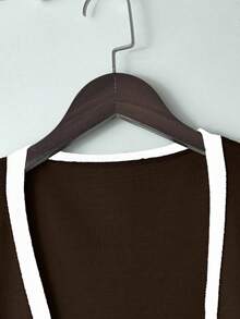 Lyxana Fashionable Minimalist Contrast Color Trim Cardigan, Versatile - Brown - View 7