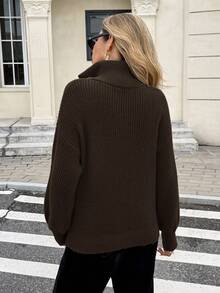 Serisse Suéter de grano con cremallera media, mangas largas, suéter de punto para otoño/invierno - Café integral - Ver 2