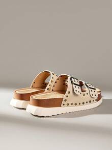 Solecia Women's Wedge Heel Thick Sole Round Toe Studded Apricot Comfortable Beach Casual Sandals - Apricot - View 4