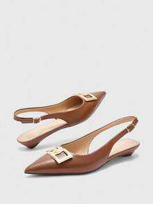 CUCCOO BIZCHIC Women's New Square Buckle Pointed Toe Low Heel Flat Heel Quirky Heel Commuter Style Versatile Comfortable Brown Ladies Flat Slip-On Shoes For Work Outfit - Brown - View 9
