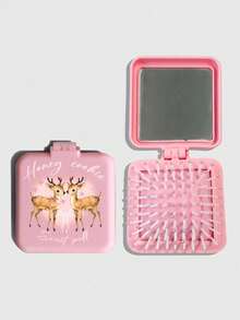 ROMWE Grunge Punk 1pc Leopard Print Comb Set With Air Cushion, Portable Folding Comb & Mirror, Back To School Supplies (Pattern Placement Random) - Multicolor - View 4