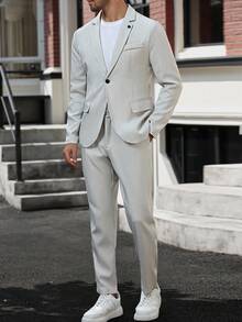 Manfinity Mode Gentlemen Autumn Single Breasted Notched Lapel Jacket & Pants 2 Pieces Suit Set For Men Champagne Men Suit