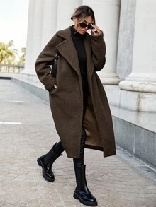 Siren Gaze 女士休闲宽松长袖夹克，秋冬保暖 - 咖啡棕 - 查看 3