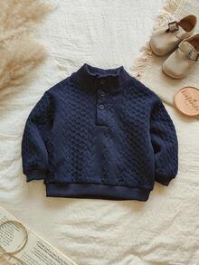 Vintaside Kids 1 件纯色面料长袖立领前开襟幼儿男童上衣 - 藍色 - 查看 4