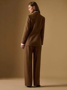 Briarwyn Damen Einfarbiger Kragen Langarm Einreihiger Brauner Blazer und Hose Lässig Pendler Anzug, Herbst Outfits für Frauen, Winterkleidung, Old Money Stil für Frauen - Khaki - Übersicht 3