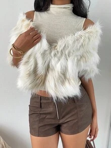 SHEIN EZwear 女士时尚优雅人造毛皮晚礼服夹克 - 彩色 - 查看 3