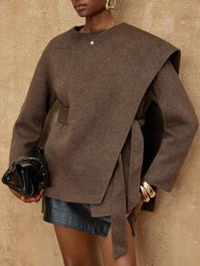 Lumalex VITNOS 奢华秋冬女士不对称设计时尚双面大衣,配腰带,冬季休闲优雅,秋季时尚百搭,适合周末度假、晚宴、秋冬工作场合,今冬必备,御寒大衣,新年、生日礼物,冬季奢华外套,适合约会、外出、夜生活、婚礼、假日、生日、工作和通勤等各种场合。 - 咖啡棕 - 查看 9