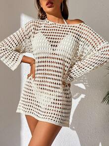 SHEIN Swim Summer Beach Hollow Out Drop Shoulder Cover Up Without Bikini