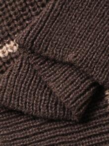 Dazy Plus Suéter solto listrado com blocos de cores contrastantes, tamanho grande feminino, outono/inverno - Castanho - Ver 8