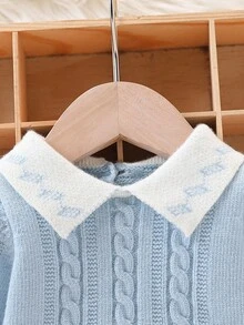 两件套男婴/女婴针织毛衣和裤子套装，圆领长袖套头衫，扭绳设计，时尚百搭，适合日常穿着、休闲装、居家装、户外装、旅行装，蓝色和浅蓝色 - 藍色 - 查看 4