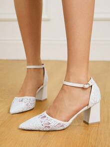 CUCCOO HITCHD Giày cao gót ren trơn màu thanh lịch dành cho nữ - trắng - Xem 3