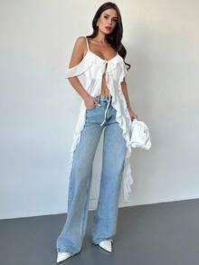 Firerie Women's Bohemian Chic Music Festival Sexy Beach Vacation Sheer Ruffle V-Neck Maxi Camisole Top - White - View 5