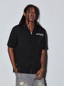 MODCRASH Men's Summer Short Sleeve Polo Shirt, Letter Print Fashionable Casual Shirt