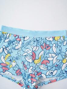 SHEIN X The Smurfs 1pc Women's Blue Comfy Cute Cartoon Smurfs Print Boxer Brief,Cartoon Design Fashionable Boyshorts, Cartoon Boxers - Blue - View 7
