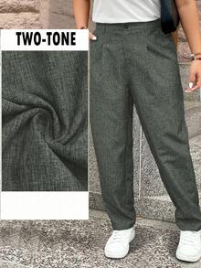 EMERY ROSE Plus Size Linen-Like Textured Multi-Color Casual Commuter Cropped Pants - Cadet Blue - View 5