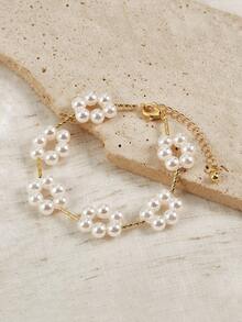 Opalesca Women's Fashionable & Elegant Beaded Flower Bracelet,For Mom/Women/Girl/Mother,Fall/Autumn/Winter,Outfits,Old Money,Premium,Pearl,Elegant,Fairycore/Fairy, Gold Color, For Women,For Mom/Women/Girl/Mother,Fall/Autumn/Winter,Outfits,Old Money,Premium,Pearl,Elegant,Fairycore/Fairy - Gold - View 5