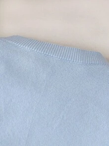 年轻女孩的新款秋冬款式，时尚 3D 手工蝴蝶结，长袖，宽松，百搭，优雅，可爱设计女孩针织套头衫 - 藍色 - 查看 5