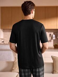 男士舒适休闲短袖睡衣上衣 - 黑色 - 查看 2