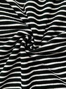 Elaquor Plus Size Casual Commuter Striped Bodycon Dress Long Sleeve Midi Dress Plus Size Casual Dress Long Sleeve Dresses Curvy Curve Casual Dress Plus Midi Dress - Black and White - View 7