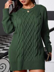 Easura Plus Cable Knit Sweater Dress, Winter Fall Cloth For Women Autumn - Green - View 5