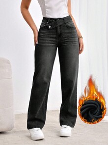 SHEIN Tall جينز عرضي مرتخي الخصر مع نمط متداخل مبا...