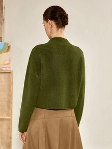 Florisole Sweater Rajut Tebal Kerah Tinggi Wanita, Gaya Vintage untuk Beraktivitas Sehari-hari, Musim Gugur/Dingin - Hijau - View 2