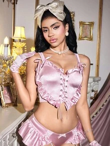 FairyFlirt 粉色爱心系带公主风内衣 - 粉色 - 查看 4